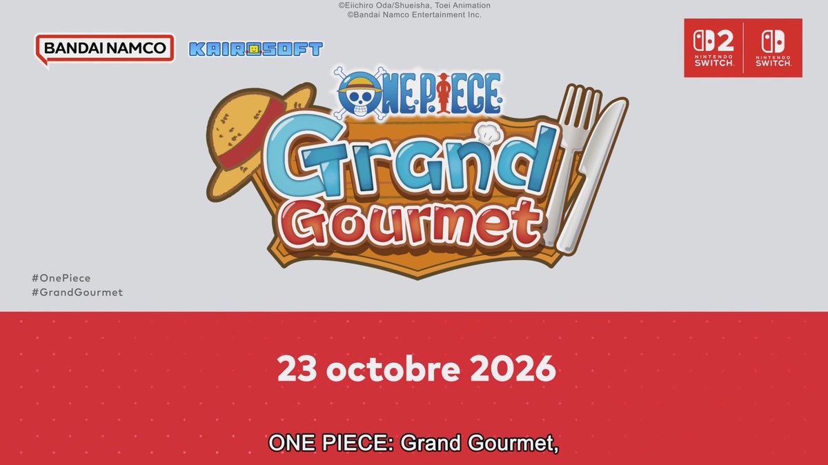 NintendoActu's tweet photo. ONE PIECE: Grand Gourmet sortira le 23 octobre sur Nintendo Switch 2 et Nintendo Switch ! #NintendoDirect https://t.co/CMtJR50ReR