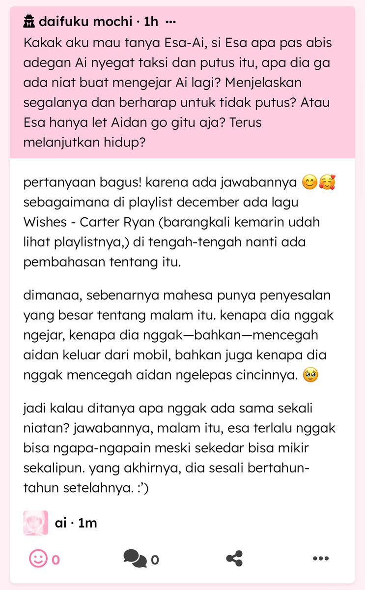 patbinsooo's tweet photo. Kakak aku mau tanya Esa-Ai, si Esa apa pas abis adegan Ai nyegat taksi dan putus itu, apa dia ga ada niat buat mengejar Ai … — pertanyaan bagus! karena ada jawabannya 😊🥰 sebagaimana di p… https://t.co/pYzho3QyYj https://t.co/DES7eLMnx2