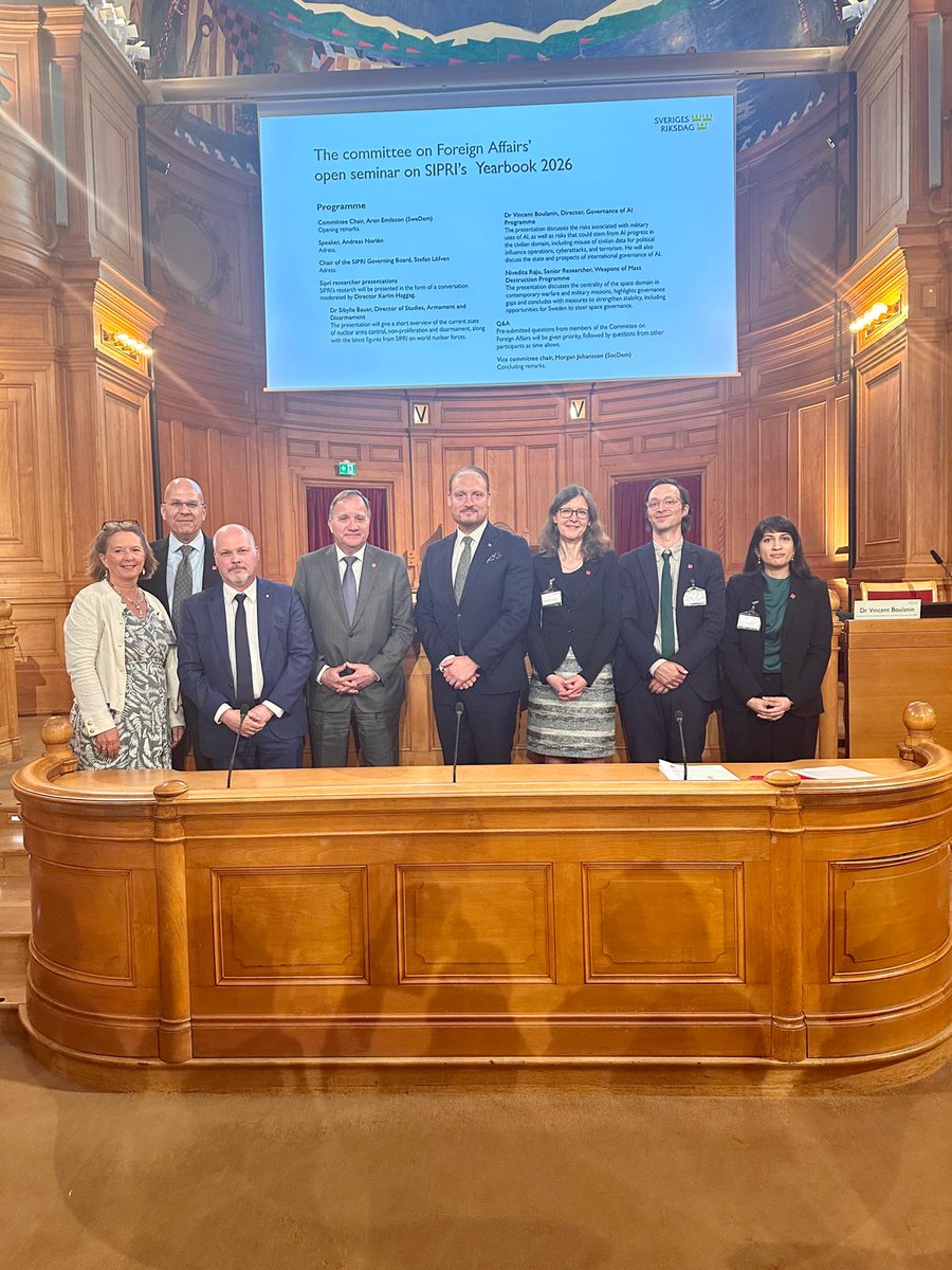 SIPRIorg's tweet photo. #SIPRI was honoured to launch SIPRI Yearbook 2026 at the Swedish Parliament (Sveriges riksdag) today to celebrate SIPRI’s 60th anniversary.

Did you miss the livestream? Watch the recording here: https://t.co/uYwLSb4EOm

#SIPRI60 #SIPRIYearbook2026 #SwedishParliament #Peace

@CSparre @BoulaninSIPRI @SweArmsControl @SweMFA @AlvamyrdalCNTR @RegeringskanSV
