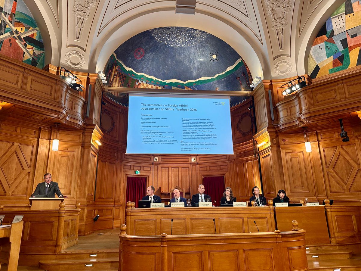 SIPRIorg's tweet photo. #SIPRI was honoured to launch SIPRI Yearbook 2026 at the Swedish Parliament (Sveriges riksdag) today to celebrate SIPRI’s 60th anniversary.

Did you miss the livestream? Watch the recording here: https://t.co/uYwLSb4EOm

#SIPRI60 #SIPRIYearbook2026 #SwedishParliament #Peace

@CSparre @BoulaninSIPRI @SweArmsControl @SweMFA @AlvamyrdalCNTR @RegeringskanSV