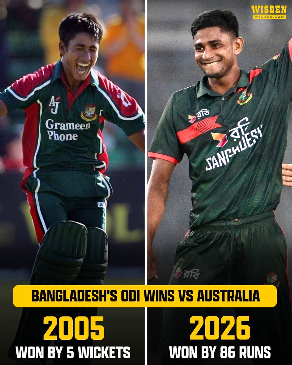 WisdenCricket's tweet photo. Bangladesh have won a men’s ODI against Australia for just the second time, ending a 21-year wait 🇧🇩

#BANvAUS #Cricket https://t.co/vc27eXe2x8