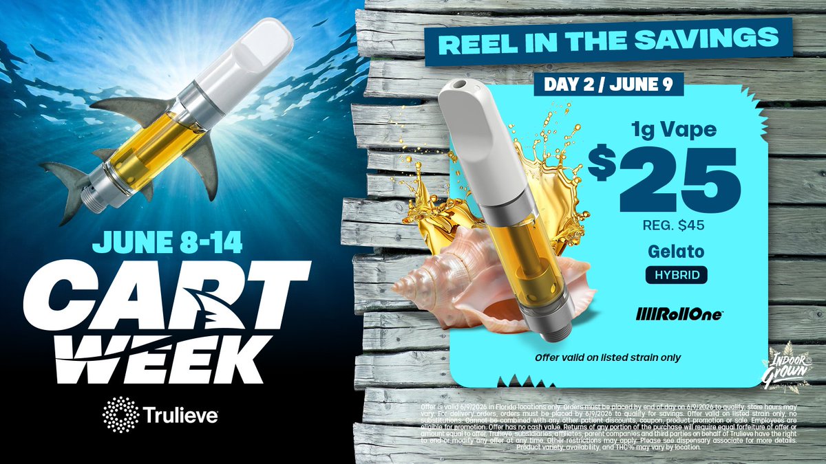 Trulieve's tweet photo. Something smooth is circling today. 🦈

@ro_letsroll makes a splash for Cart Week Day 2. 

Shop now: https://t.co/W5dsR8bBhN https://t.co/AjdAuGhtTj