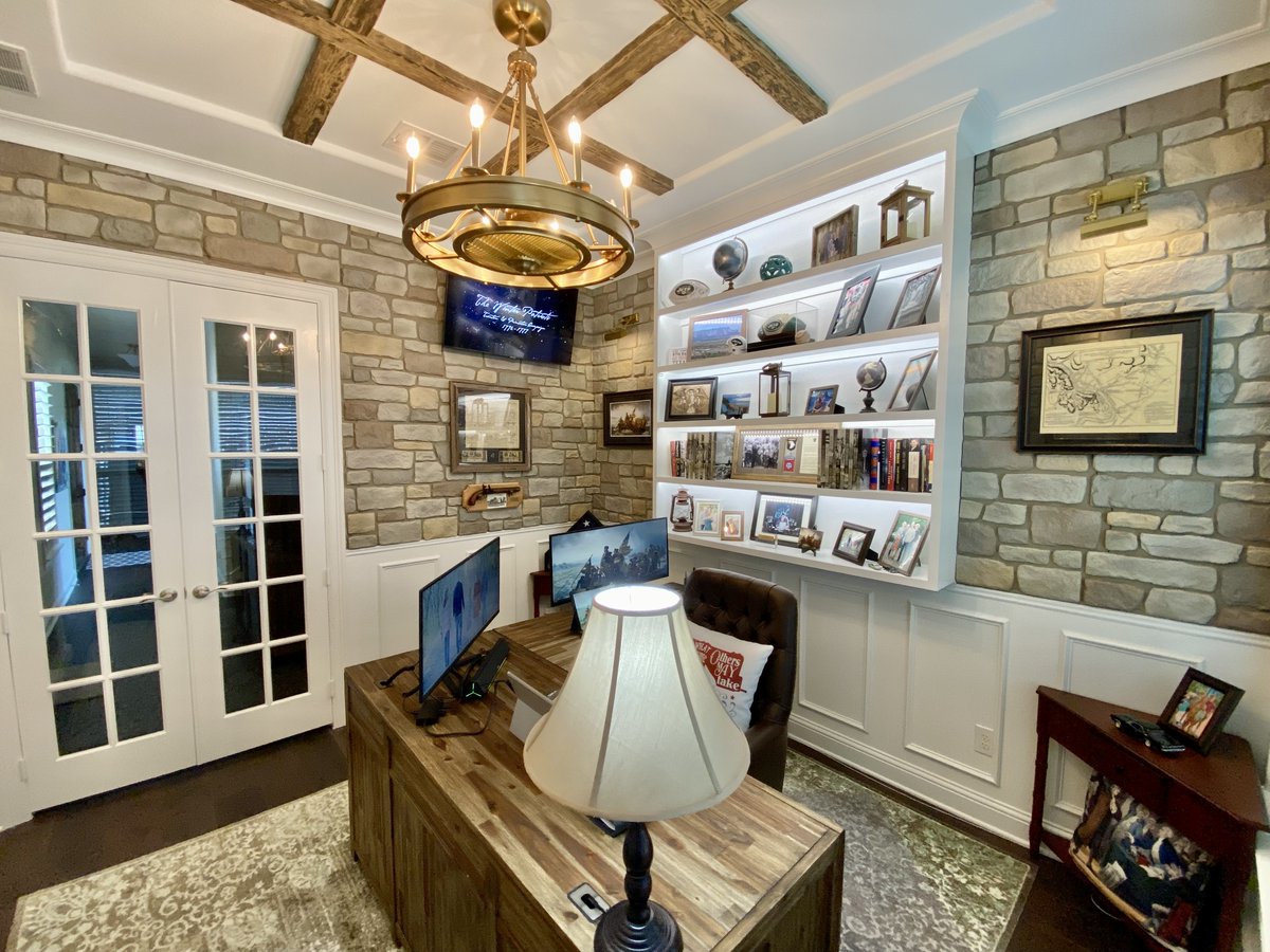 barron_designs's tweet photo. Look at what this homeowner created with our stone wall panels and faux wood beams! This home office looks like it took years and a fortune to build... spoiler: it didn't.

 Our products do the heavy lifting so you don't have to. 💪

#WoodBeams  #InteriorDesign https://t.co/vRXTAUfBnW
