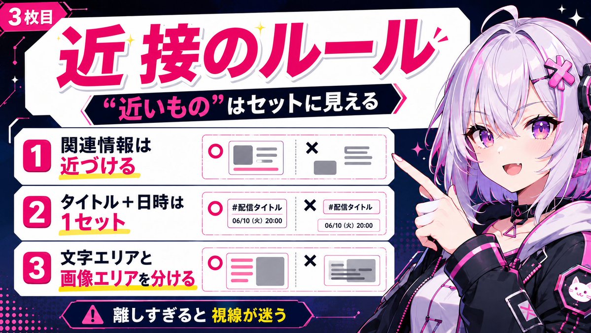 VTuber_newspost's tweet photo. 【超有料級】伸びない配信のサムネはこちらです...
正直、VTuber初心者のサムネは
「頑張って作ってるのに、クリックされない」状態が多いです...。
原因はセンスではなく、情報整理のミス！

クリックされるサムネは、脳が一瞬で
「何の動画か」を理解できるように作られています！

VTuberがYouTubeサムネを作る時に見るべきポイントを
4枚にまとめました！

保存して、次のサムネ作成前に見返してください！