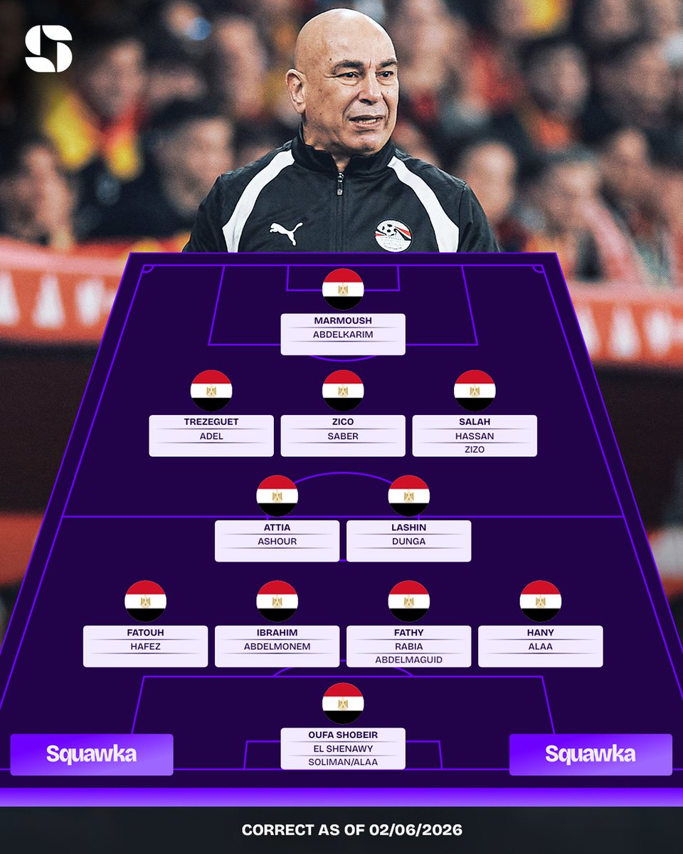 Squawka's tweet photo. Egypt's group stage fixtures at the 2026 FIFA World Cup:

◉ 15/06: vs. Belgium 🇧🇪
◉ 22/06: vs. New Zealand 🇳🇿
◉ 27/06: vs. Iran 🇮🇷

Can they top Group G? 🇪🇬 https://t.co/Chqqetunry