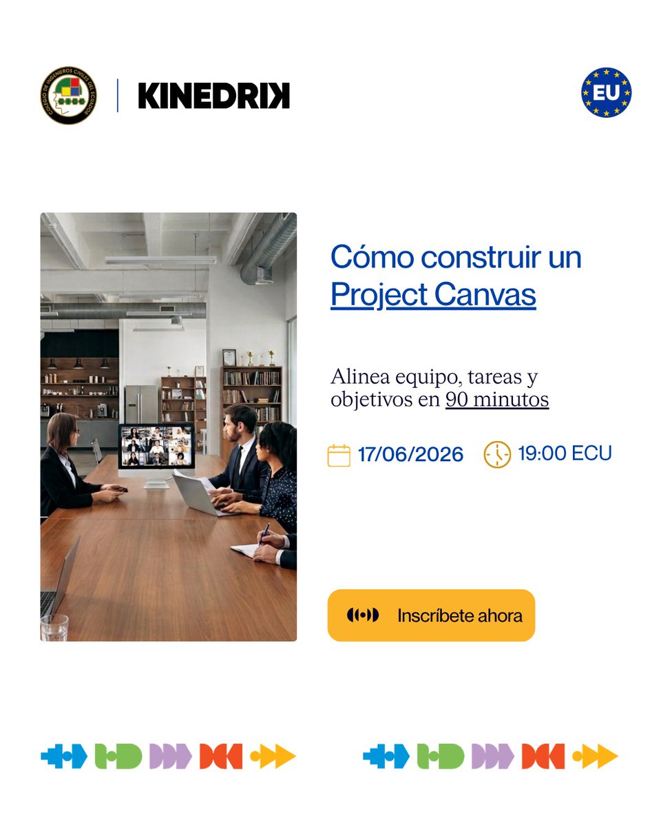 cicecuador's tweet photo. Desde el Colegio de Ingenieros Civiles del Ecuador junto a KINEDRIK abrimos una sesión técnica exclusiva:

Cómo construir un Project Canvas

🔑 Código de acceso: ECESP_CICE_0626

📅 17/06/2026 | 🕒 19:00 ECU | 💻 Online

https://t.co/EW4qcZ7wC3 https://t.co/HwpIvBOUWA