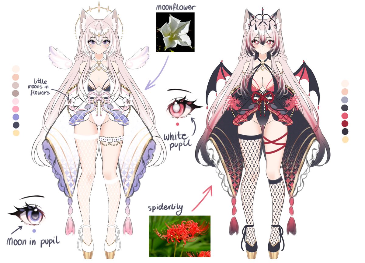 Arraveriii's tweet photo. Unfortunately the buyer backed away so she's back on sale ><

$800 - design only (both color variants, commercial included) 
$2300 - design + vtuber model art  
$3300 - design + model art + rig  

Changes to design available  

Dm if interested! https://t.co/ZfdaT6fEcC