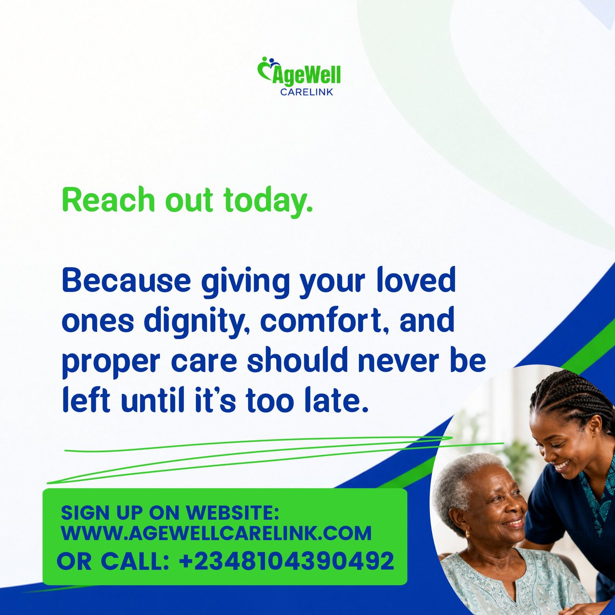 AgeWellCarelink's tweet photo. Don't wait until a loved one's health challenge becomes an emergency before taking action.
At AgeWell CareLink, we believe every senior deserves to age with dignity, comfort, and the right support system.

#AgeWellCareLink #ElderCare #SeniorCare #CareWithDignity #HealthyAging https://t.co/YhETDUKci4