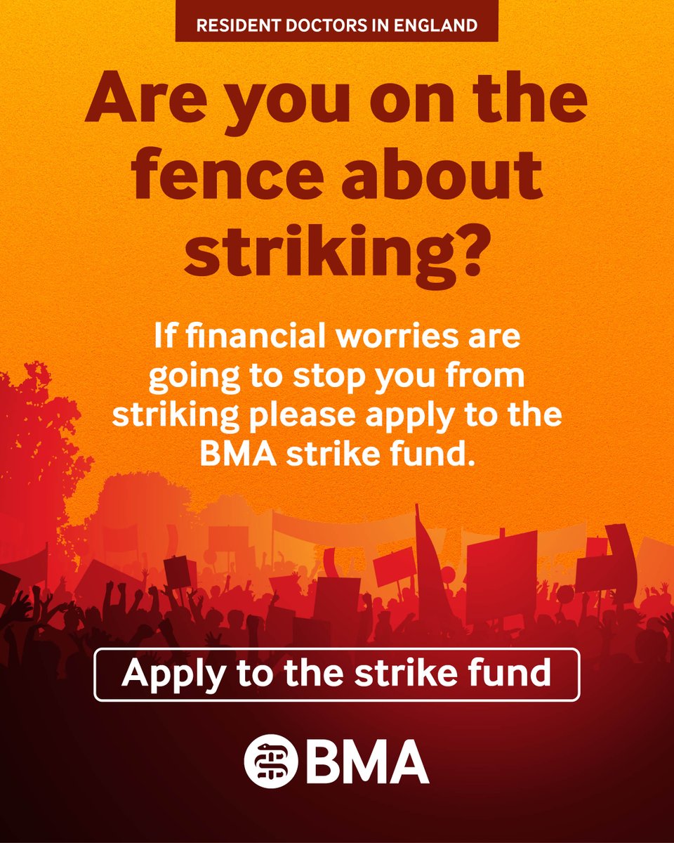BMAResidents's tweet photo. Finances making you worried about taking part in the upcoming resident doctor strikes? The BMA Strike Fund exists to help those who may otherwise struggle to strike, so more of us can take part. 

Apply by 12 June https://t.co/mo3wWWN2qW https://t.co/mjIwUuOCDW