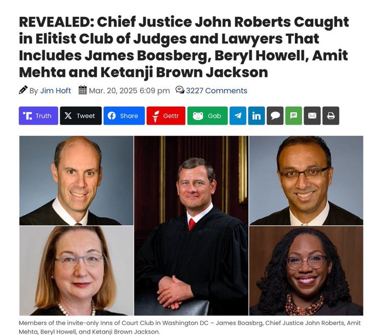 TonySeruga's tweet photo. The lawfare against President Trump and MAGA didn’t happen in a vacuum. ☠️👿

🚨 Chief Justice Roberts’ Secret Friendship with Trump Prosecutor Ally Norm Eisen Exposed 🚨

Roberts didn’t just bump into Eisen at a D.C. cocktail party. No, these two are apparently such “good pals” that Roberts jetted off to the Czech Republic for a week-long sleepover at Eisen’s lavish 150-room palace.

It’s straight from the mouth of Norm Eisen himself—the very same man who practically wrote the Deep State’s instruction manual on how to destabilize political opponents via color revolutions, lawfare, and weaponized legal warfare against President Trump.

https://t.co/1Vl9A1qqS9

But wait, there’s more (no wonder the 2020 election fraud cases went nowhere):

🚨 REVEALED: Chief Justice John Roberts Caught in Secretive, Invite-Only Club of Elite Judges and Lawyers That Includes James Boasberg, Beryl Howell, Amit Mehta, and Ketanji Brown Jackson 🚨

https://t.co/T7KR56AzkE