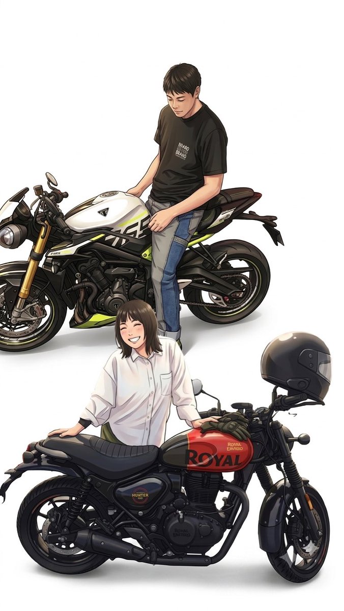 askskdesign's tweet photo. geminiに彼氏とのイラスト作ってもろた
トライアンフ×ロイヤルエンフィールド https://t.co/My4JXGOLwu