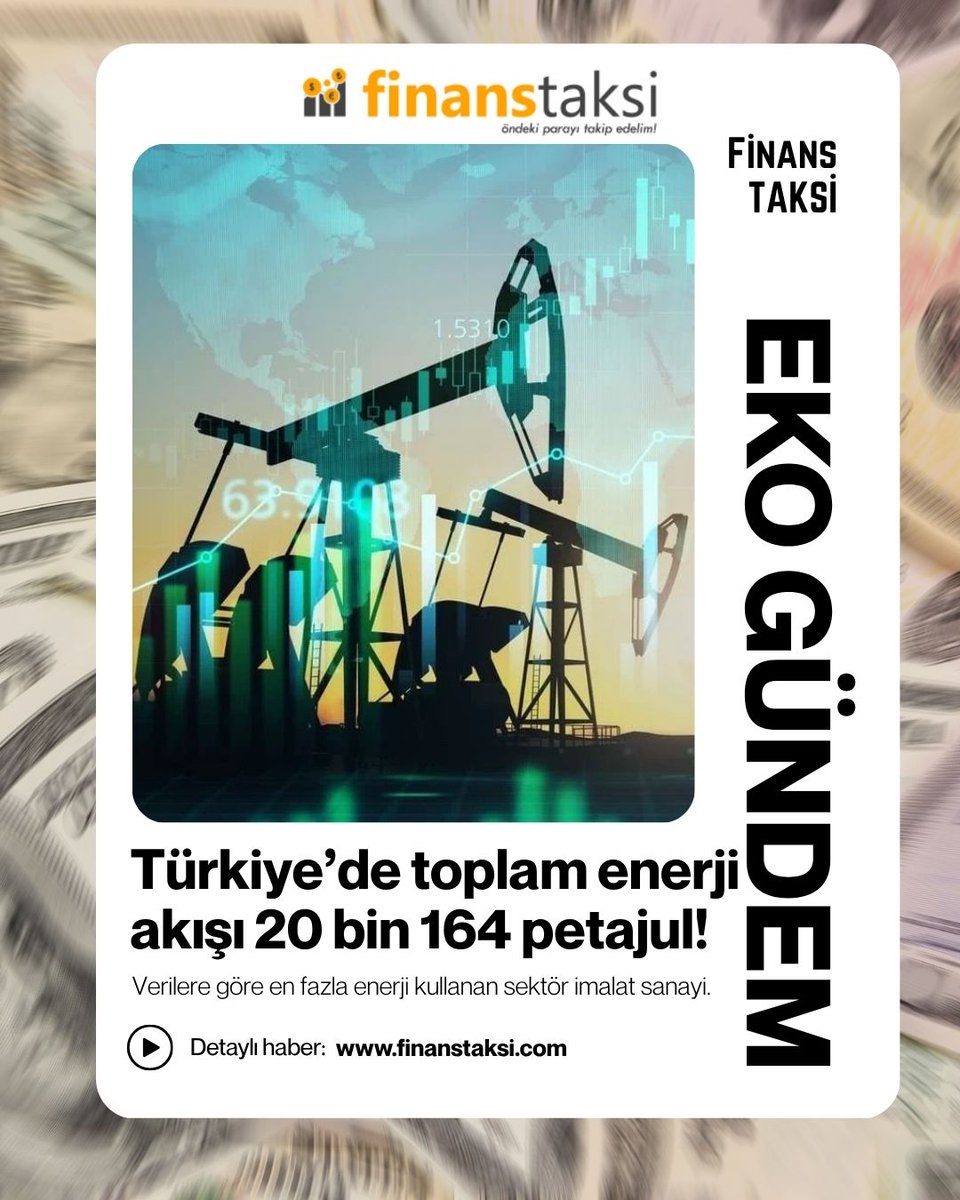 FinansTaksi's tweet photo. 📊 2024 Enerji Verileri Açıklandı
▪️ Toplam enerji akışı 20 bin 164 petajul.
▪️ İmalat sanayi lider konumda.
▪️ Petrol ürünleri ilk sırada yer aldı.
▪️ Enerji kullanımında ekonomik faaliyetler öne çıktı.
Türkiye'nin enerji tüketim yapısı TÜİK verileriyle netleşti.
#Enerji #TÜİK #Ekonomi #Sanayi #Petrol #Elektrik #Türkiye