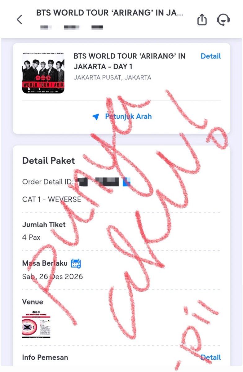 mermaindaa's tweet photo. hehehe I GOT BTS CONCERT TIKET.
(setelah berdarah-darah ngewar jastip, dan nggk ada yang nyangkut. Ternyata secured nya pake tangan sendiri^^)

see u babyy💋 @bts_bighit https://t.co/Gzp9TwNAzw