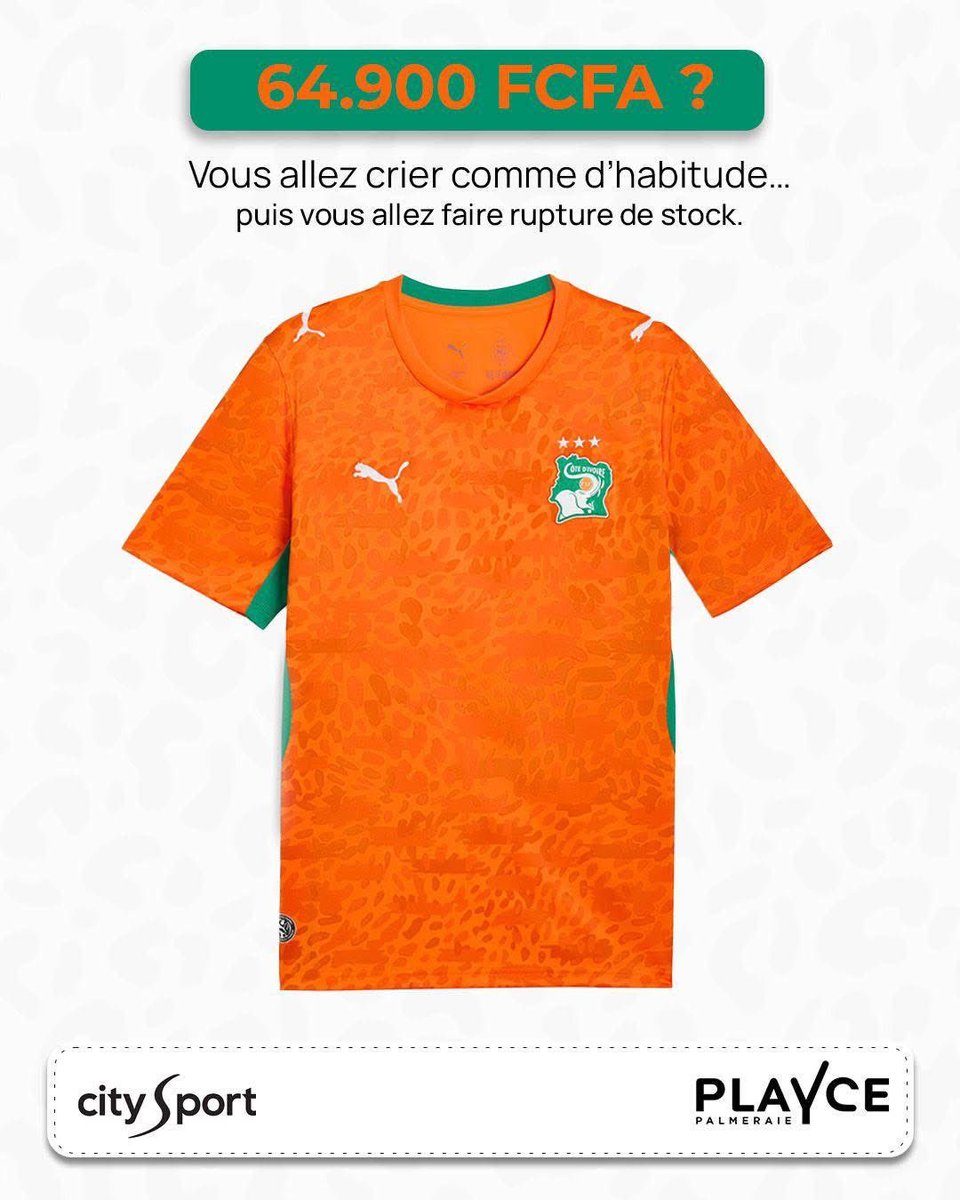 Cotedivoireoff_'s tweet photo. Le nouveau maillot des éléphants disponible à city sport

 «  lisez bien le message en dessous du prix » https://t.co/SImSXIU6gF