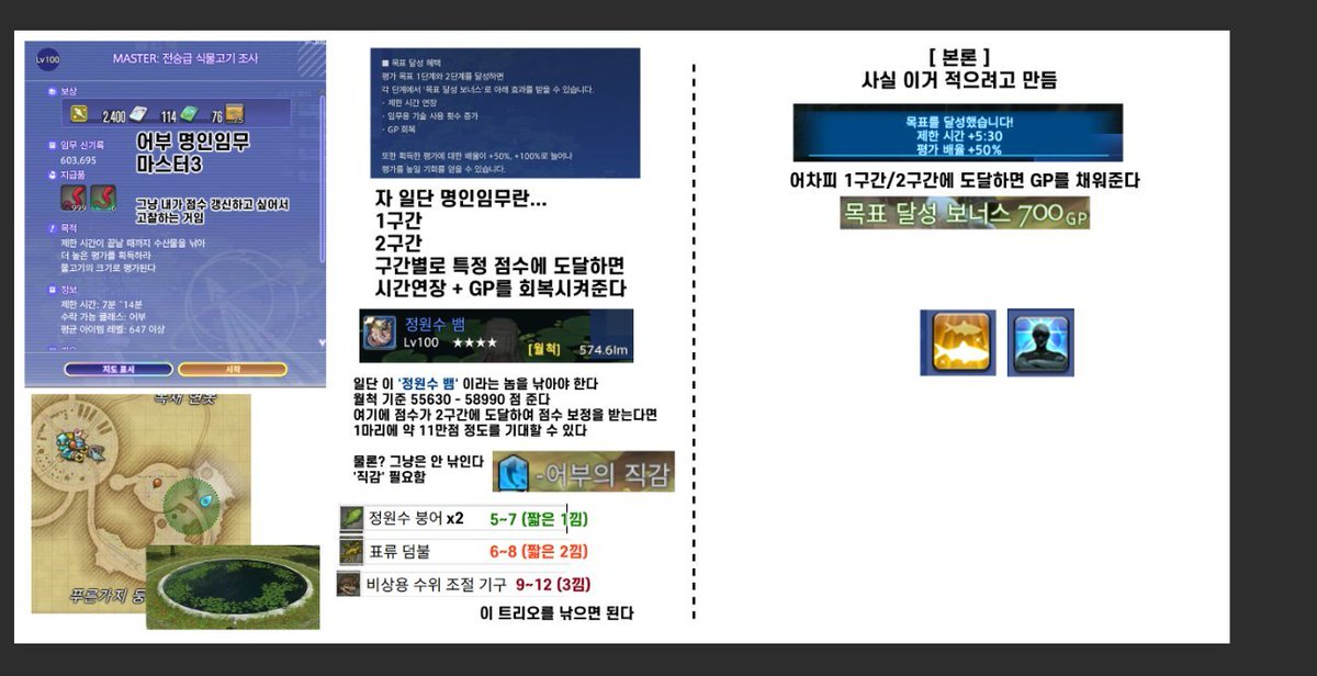 39_FF14's tweet photo. 일단 모그리 30랭크를 달성하면 어부 명인임무 마스터3에 대한 '기록 갱신용' 공략을 이어서 만들어보겠습니다 ^__^...b

물론 이거 만들다가 파일이 통째로 날아가버려서 처음부터 다시 만들어야하긴...합니다

만드는 이유 : 내가 마스터3 고작 60만점인 걸 인정할 수 없어 나는 70만점을 찍어야한다 https://t.co/cQhuUXmOcw