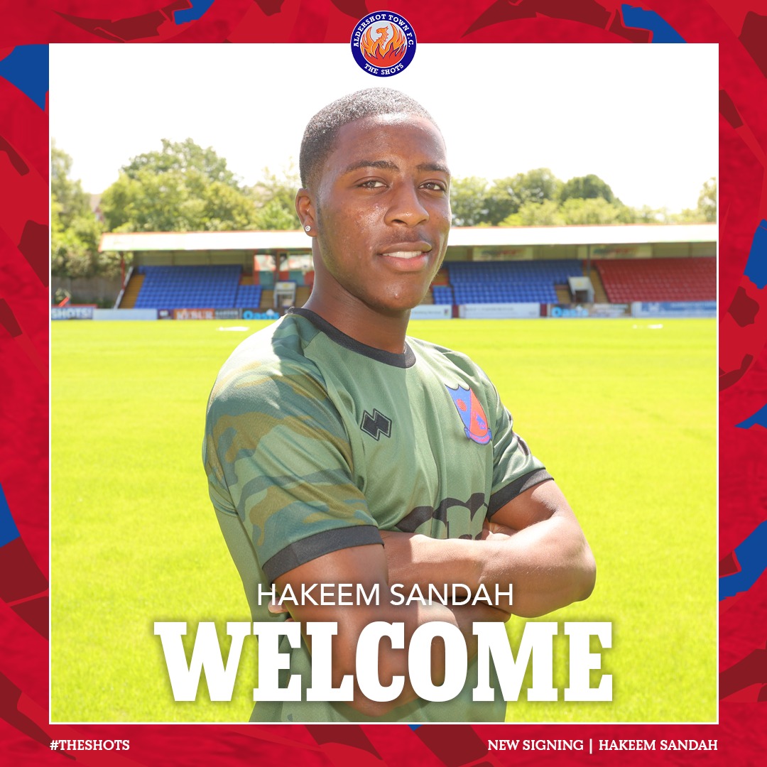 OfficialShots's tweet photo. Aldershot Town are delighted to announce the signing of 21-year-old winger Hakeem Sandah, who joins from Farnborough FC.

To read more about our latest signing, click the link below 👇