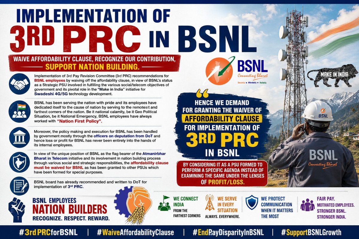 RNM1017's tweet photo. Equal work deserves equal pay. NO PRC = NO JUSTICE 
BSNL Employee deserves fair treatment 
@PMOIndia @DoT_India @BSNLCorporate #3rdPRCforBSNL #WaiveAffordabilityClause https://t.co/93xo6JT7Rl