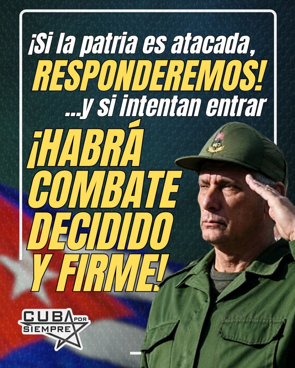 GobCamaguey's tweet photo. 🇨🇺El presidente Miguel Díaz-Canel lanzó un mensaje firme ante la escalada d amenazas d los Estados Unidos: “¡Si la patria es atacada, responderemos en legítima defensa! Y si intentan entrar, que no quepan  dudas: ¡Habrá combate decidido y firme!”. #LaPatriaSeDefiende #UnidosXCuba https://t.co/RClRCae50v