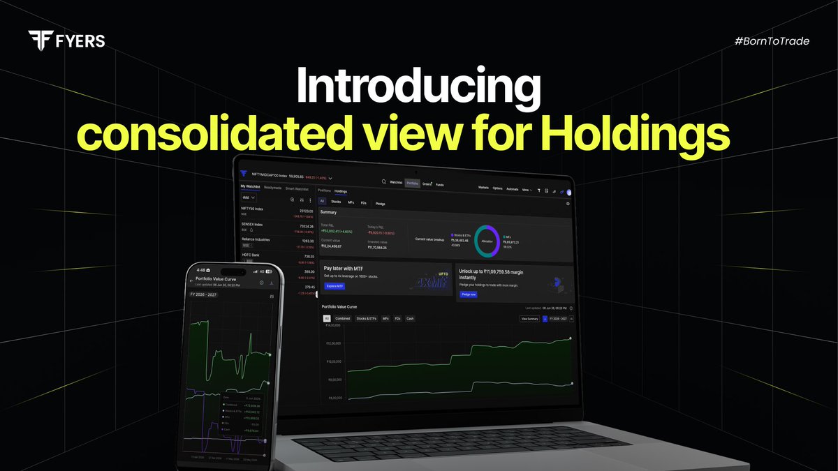 fyers1's tweet photo. Managing investments across different asset classes often means switching between multiple views.

Not anymore.

Introducing consolidated view for Holdings on FYERS - 🧵 https://t.co/pRzqkwZGvq