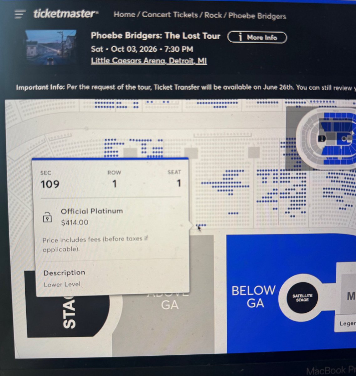 m1dwestprincess's tweet photo. Pricing for Phoebe Bridgers Detroit show!

Above/below GA- $186.75
Front of side lower bowl: $400-469.20
Back of side lower bowl: $186.75
Front-facing lower bowl: $124.46-152.50
Mezzanine- $124.35-152.50
Nosebleeds- $95.50-107.25 https://t.co/pAowuRIzDu
