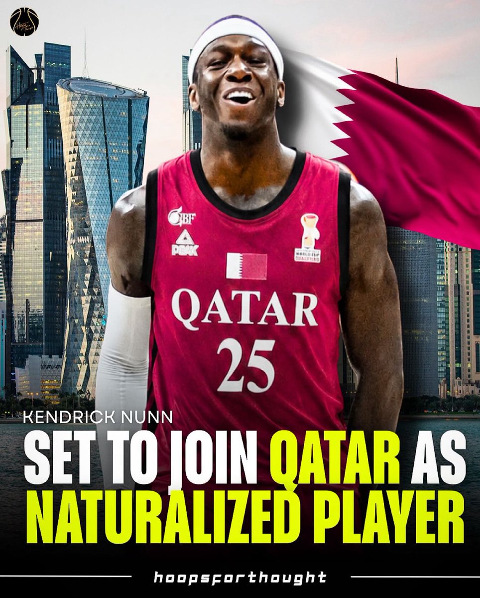 hoopsfthoughtgr's tweet photo. Qatar found their naturalized player ahead of the 2027 Basketball World Cup👀

According to @harris_stavrou and @sport24, Kendrick Nunn will sign a 5-year deal to become Qatar’s main guy going forward🔥

He is set to sign an 8-figure contract🤯

#paobc #euroleague #olympiacosbc https://t.co/0GJOtLLV3S