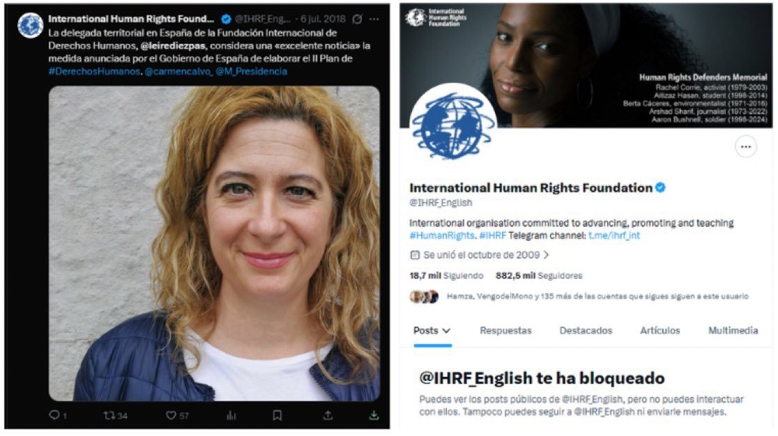 EugenioValle64's tweet photo. 🚨 LA ONG FAKE DE LEIRE DÍEZ

Mientras la UCO registraba su portátil y encontraba planes para destruir jueces, comprar fiscales y controlar El País, Leire Díez tenía otra ocupación: presidir una ONG de "Derechos Humanos".

Se llama Fundación Internacional de Derechos Humanos. Suena importante, ¿verdad? Hasta el logo imita a la ONU — mismo azul, mismo globo terráqueo, misma tipografía. Una copia barata para aparentar lo que no es.

¿Y qué hace esta fundación tan internacional y tan apartidista?

Una cosa. Una sola cosa. Dar premios. ¿A quién? Adivina.

→ Zapatero. Premio 2009. 
→ Cristina Fernández de Kirchner. Premio 2011. 
→ El Gran Wyoming. Premio 2012. 
→ Jordi Évole. Premio 2013. 
→ Lula da Silva. Premio 2020.

Todos de izquierdas. Todos amigos. Todos FAMIGLIA.

La fundación se define en su web como "internacional, apartidista, laica, diversa, no violenta y feminista."
Apartidista. Sí. Claro.

Y Leire Díez era su patrona y presidenta desde hace 12 años. La misma que decía no conocer a nadie del Gobierno. 

La misma cuya libreta nombra a Marlaska, a Sánchez, a la Fiscalía General y al jefe de la UCO.

La misma que coordinaba la red para destruir investigaciones judiciales contra el PSOE.

Pero tranquilo, que la fundación es apartidista.

Lo de Begona Gómez dando clases en la Complutense con su propia fundación como aval ya nos enseñó cómo funciona esto.

Montan una fundación. Le ponen un nombre serio. Le dan premios a los suyos. Y de paso les sirve de cobertura, de currículo y de red de contactos.

Todo en familia. Todo entre amigos. Y cuando les preguntan: "Yo no conozco a esa persona."
🔁 RT para que lo sepa toda España 🇪🇸