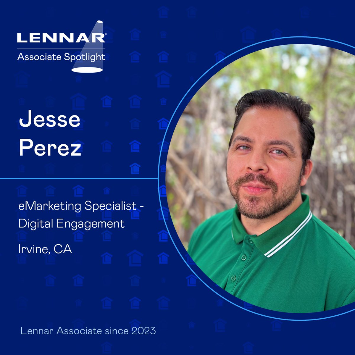 Lennar's tweet photo. Meet Jesse Perez, eMarketing Specialist for Lennar’s Digital and Product Marketing team and this week’s Associate Spotlight. His email campaigns help connect Homebuyers with their dream Home — one perfectly timed message at a time. https://t.co/e3DSgS3lmj #AssociateSpotlight https://t.co/wutB1kW9f4