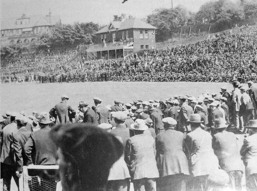 100YearsAgoLive's tweet photo. An estimated 25,000 people gather at the Ashbrooke Sports Ground in Sunderland, UK to watch a cricket match between Durham and the Australians. It’s a two-day match. https://t.co/BbDBctGckY