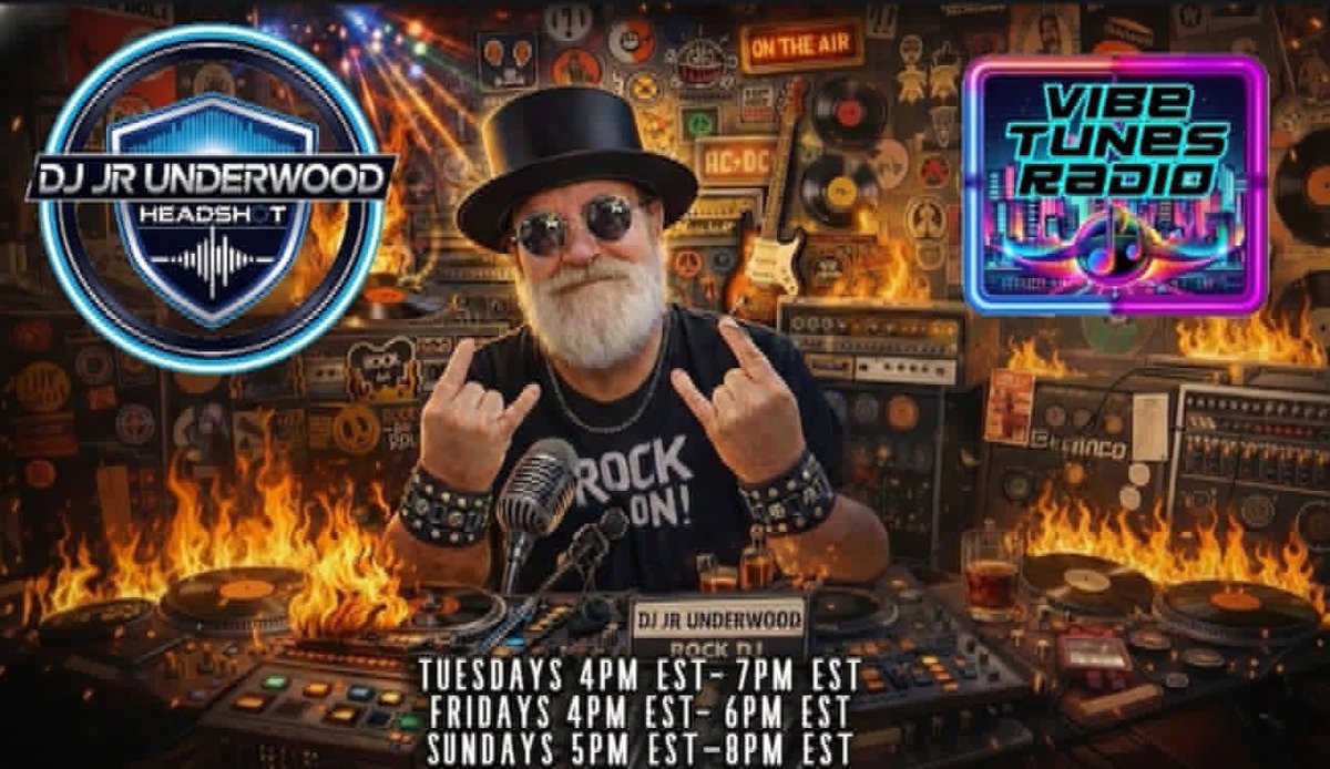 VibeTunesRadio's tweet photo. @DJJRUnderwood Today from 4-7 pm EDT DJ JR Underwood's Headshot.  Featured artists @Liliac, @seasonsthewolf, @KINGERN, @BonaLisa6rock, @Gravehuffer, @timesofevil  
_____________________________________________
https://t.co/f4uYuAobKf https://t.co/F42pOk5WnP