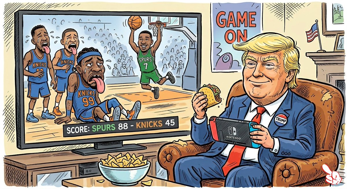 XRIM's tweet photo. Happy #tuesdayvibes! A Good Tuesday for a tasty Taco Tuesday for all. Trump said, "I make the best deals, but even I couldn't save the Knicks last night!" Fans are crying, but it’s #TongueOutTuesday—forget basketball, let’s watch the Nintendo Direct. MAGA! https://t.co/DzXyKrskhi