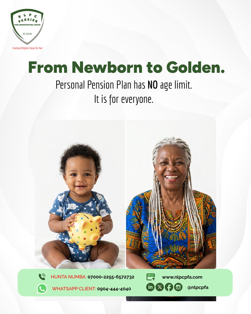 nlpcpfa's tweet photo. Whether you are 5, 25, or 55, you can secure your financial future with NLPC Pension.
It’s never too early (or too late) to start. Parents can set up PPP for their children without stress.
#NLPCNoAgeLimit #PPPForAll #NLPCPension #Finance #Pension https://t.co/aQ9NznUh2e