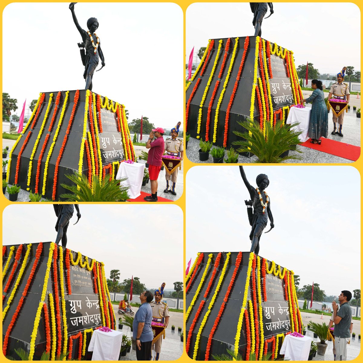 JsrGc's tweet photo. जनजातीय स्वतंत्रता सेनानी भगवान बिरसा मुंडा की पुण्य तिथि के उपलक्ष्य में श्री रमेश कुमार डीआईजी,अधिकारी गण , जवानों एवं ग्रामीणों ने बिरसा मुंडा की प्रतिमा पर उन्हें माल्यार्पण कर श्रद्धांजलि अर्पित किया l https://t.co/7gmLslK72O