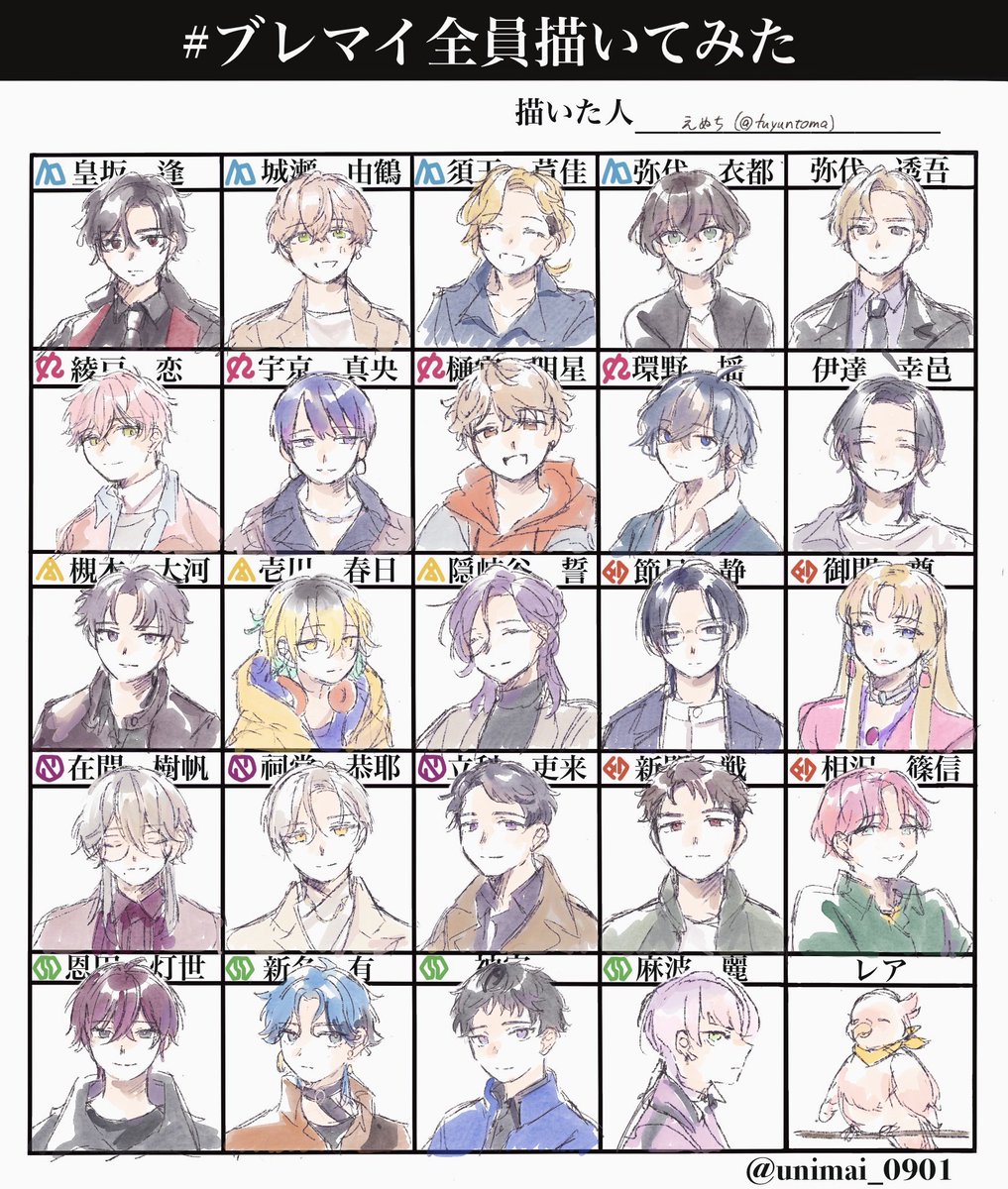 fuyuntoma's tweet photo. # ブレマイ全員描いてみた
カラフル https://t.co/XiqncBgJ7k