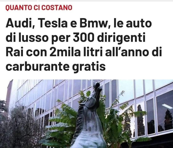 Jes912's tweet photo. Un paese che chiede alle famiglie 700 euro al mese per l'asilo part-time, ma per fortuna i manager Rai possono girare in Audi, Tesla e Bmw.
Si riempiono la bocca di famiglia, ma non gliene frega niente. Non gliene è mai fregato niente. https://t.co/bIpx1gGFGO