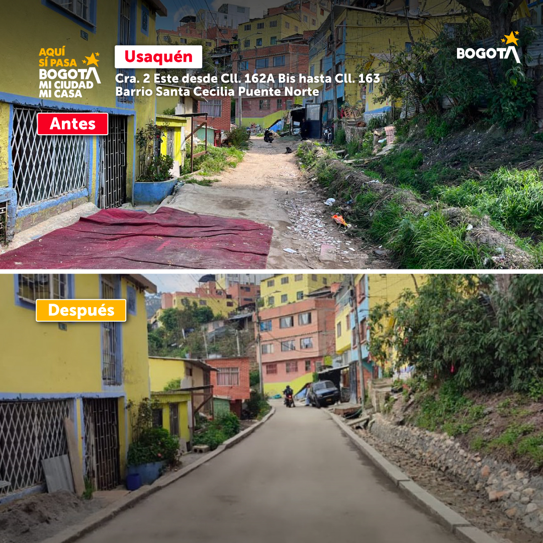 UMVbogota's tweet photo. ¡Los cambios se notan y mucho! 🥰

Así se transformó este sector del barrio Santa Cecilia, en la localidad de @alcaldiausaquen, luego del trabajo de la @UMVbogota. Vecinos y comunidad ahora tienen una vía mejor para transitar. Así trabaja #LaEntidadDeLosBarrios. https://t.co/ZPP76Uwtv2