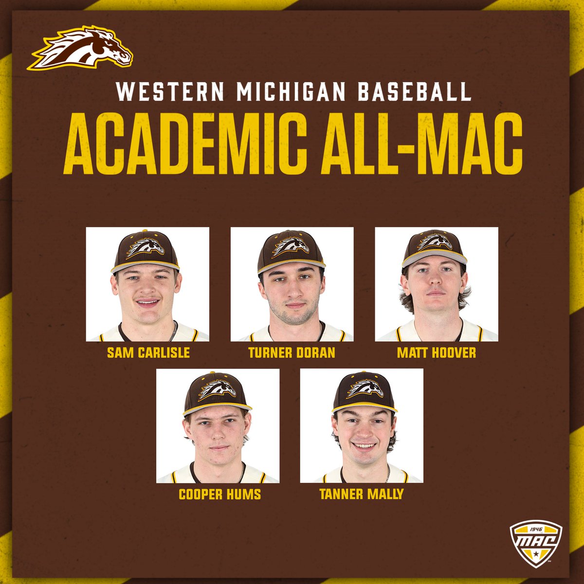 WMUBaseball's tweet photo. For the third straight year, the Broncos lead the way in Academic All-MAC selections!

READ: https://t.co/PYS5q0OLmn

#BroncosReign https://t.co/S2PUFZT5EJ
