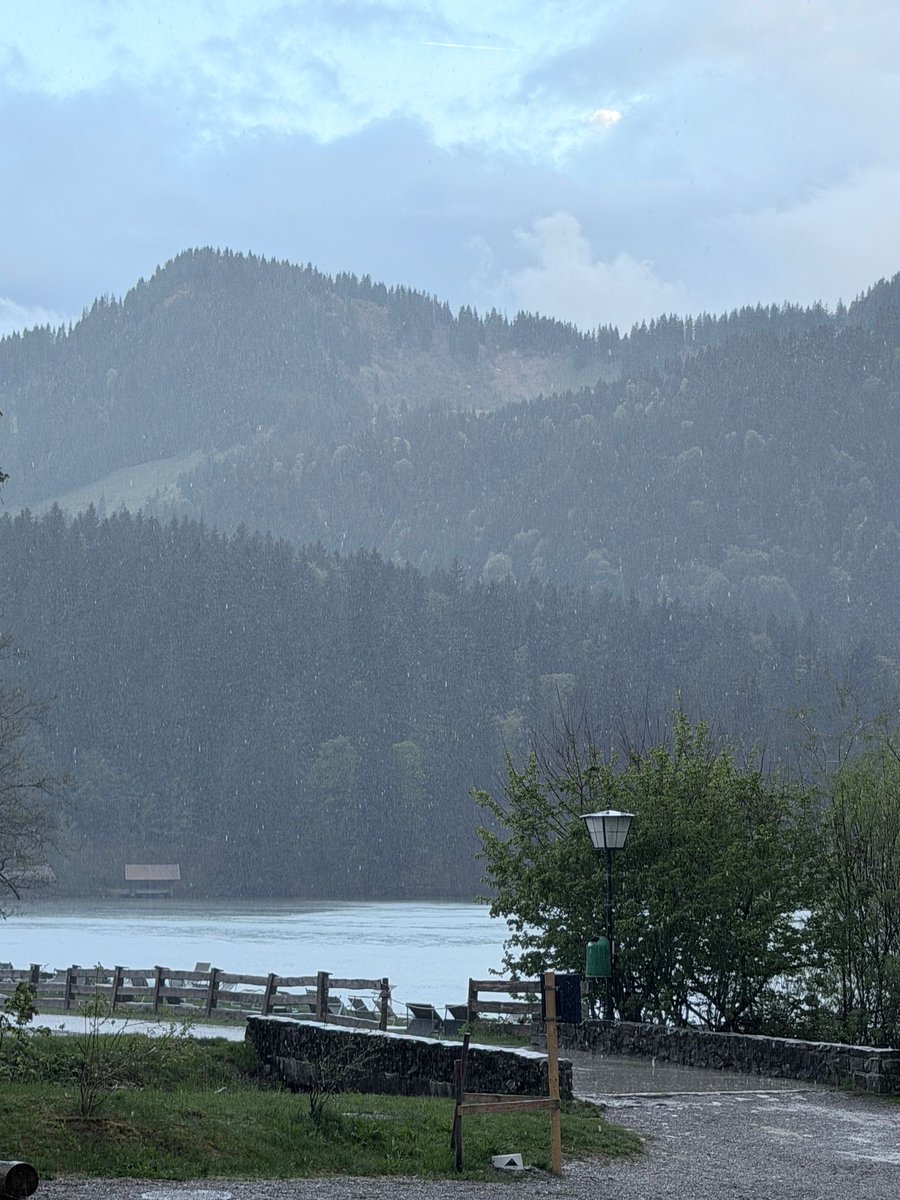 BLSVSportcamp's tweet photo. Es regnet am Spitzingsee. Die Berge verschwinden. Die Lampe brennt trotzdem. Der See braucht keine Sonne, um schön zu sein. Wir auch nicht. https://t.co/l5EY2cFS5h