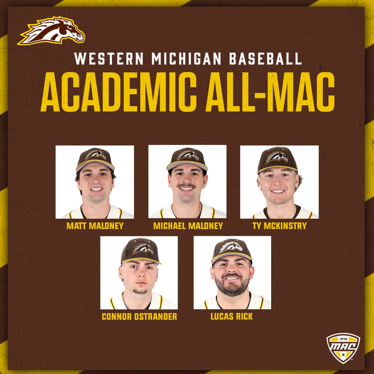 WMUBaseball's tweet photo. For the third straight year, the Broncos lead the way in Academic All-MAC selections!

READ: https://t.co/PYS5q0OLmn

#BroncosReign https://t.co/S2PUFZT5EJ