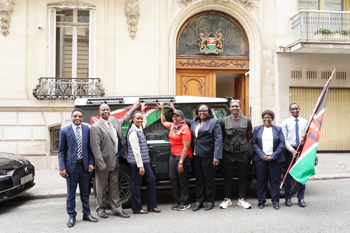 KEEmbassy_Paris's tweet photo. Deputy Head of Mission, Amb. Jane Lusenaka and Embassy staff were pleased to receive Kenyan Overlanders on a courtesy visit to the Embassy yesterday. Having embarked on an extraordinary journey from the Savannahs of East Africa, through Southern, Western, North Africa and are now traversing through Europe. Their spirit of adventure, resilience showcases the best of Kenya beyond its borders. 
@ForeignOfficeKE   @betty_cherwon  
@JLusenaka90828