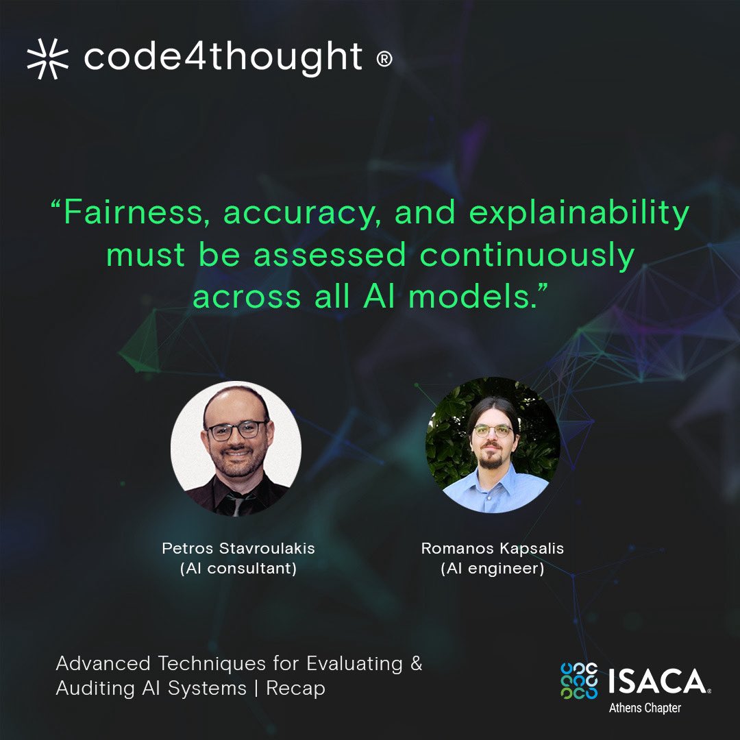 Code4thoughtE's tweet photo. We had a vibrant discussion with industry leaders on building, deploying, and governing AI responsibly. From bias audits to the EU AI Act, the time for measurable controls is now. 🌐

#code4thought https://t.co/YmB6bKgt5c