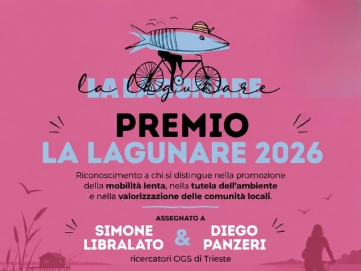 OGS_IT's tweet photo. 🏅 Consegnato il premio La Lagunare 2026 a Simone Libralato e Diego Panzeri dell'OGS, per il loro impegno nella tutela degli ecosistemi marini e lagunari, e per il contributo alla divulgazione scientifica e valorizzazione ambientale della Laguna di Marano e di Grado. https://t.co/KXoJ6azIeu