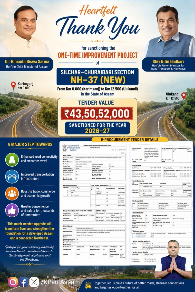 RAJDUTTA08's tweet photo. Gratitude to 🙏🏻🙏🏻
@KPaulAssam @himantabiswa ji @nitin_gadkari ji
@BJP4Assam @CMOfficeAssam
Plz complete as earliest possible time as we r suffering worst situation here in Sribhumi https://t.co/zSdZoWWeJx