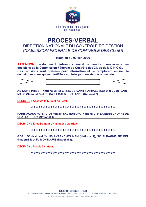 DNCGBot's tweet photo. 📄 Nouveau document concernant la DNCG Amateur :

Relevé de décisions du 9 juin 2026

https://t.co/SydvhEB9lh https://t.co/aQoNgz2s5K