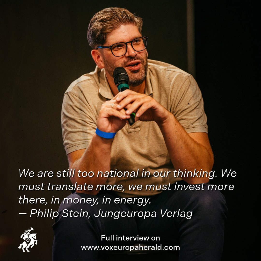 VoxEuropaHerald's tweet photo. "We are still too national in our thinking. We must translate more, we must invest more there, in money, in energy" @stein_schreibt, Jungeuropa Verlag

🎥 Interview : https://t.co/ELoC911ZrS

Transcript in English 🏴󠁧󠁢󠁥󠁮󠁧󠁿 and French 🇫🇷