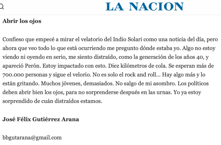 nbg__'s tweet photo. Carta de lectores de José Félix al diario La Nación en el día de hoy. https://t.co/no81JoZRww