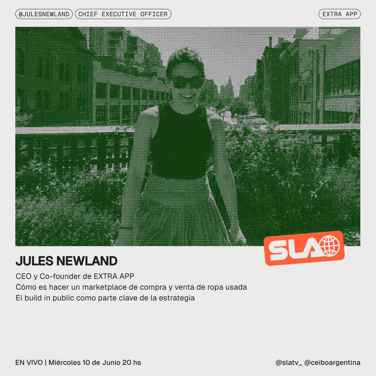 slatv_'s tweet photo. MIÉRCOLES 20hs EN VIVO por @CeiboArgentina 

Al Ep.2 vienen @julesnewland y @juanduzac a hablar de @extra__app, de cómo es construir un marketplace con build in public desde el día 1, y más

Como siempre nos acompañan @firmaway y @getberryapp https://t.co/EPPIRNVXG0
