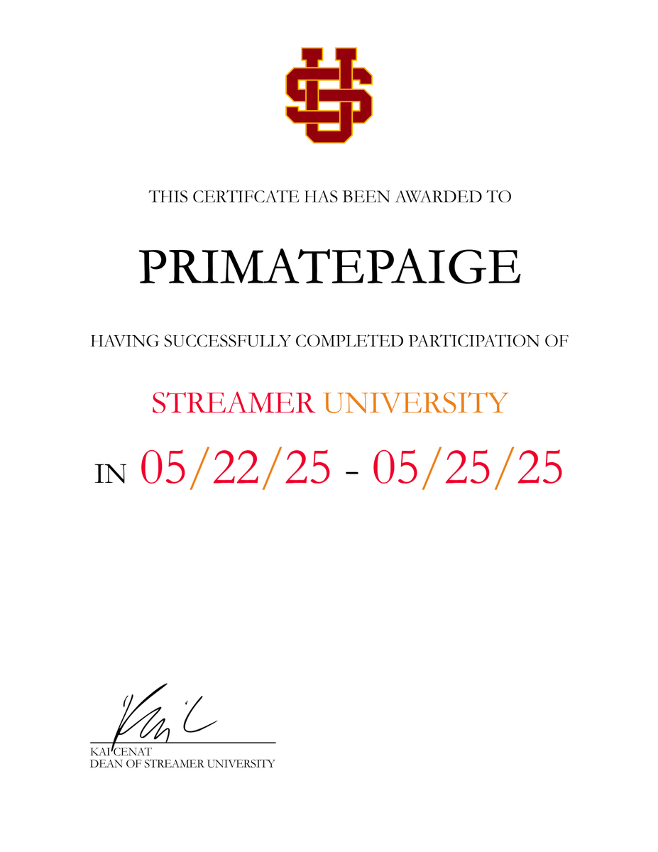 _LuckyDesigns's tweet photo. imagine this certificate of completion diplomas were a thing at the first streamer university...

made this as a vision pitch design. 

here are some examples i did for other streamers who were in SU like @caiuwus_ @primatepaige @rynenzo @samham__ https://t.co/yiKjOpkYG2
