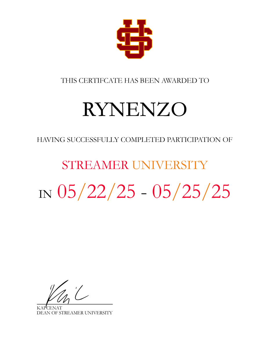 _LuckyDesigns's tweet photo. imagine this certificate of completion diplomas were a thing at the first streamer university...

made this as a vision pitch design. 

here are some examples i did for other streamers who were in SU like @caiuwus_ @primatepaige @rynenzo @samham__ https://t.co/yiKjOpkYG2