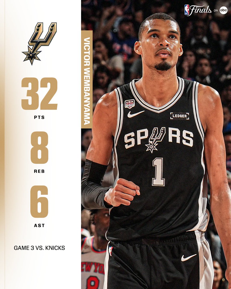 ESPNInsights's tweet photo. Wemby was otherworldly in Game 3 👽

He becomes the second-youngest player to record a 30/5/5 game in the Finals, behind Magic Johnson 🔥 https://t.co/bwfm28mTEV