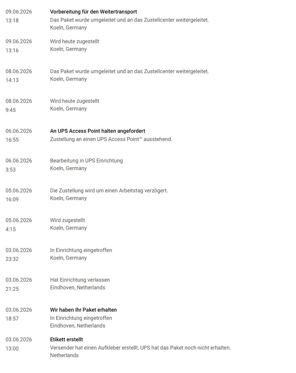 rendnas's tweet photo. @UPS_DE Ich warte dringend auf eine Lieferung, das Paket steckt aber offensichtlich in einer Routing-Endlosschleife fest (Status springt täglich zwischen Zustellung und Umleitung). Könnt ihr mir bitte per DM helfen, das manuell zu lösen? https://t.co/iM6fXDPFCz